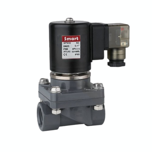 Клапан электромагнитный пластиковый SMART SF72322 DN15 G1/2" DC24V НЗ из ПВХ (PVC-U)